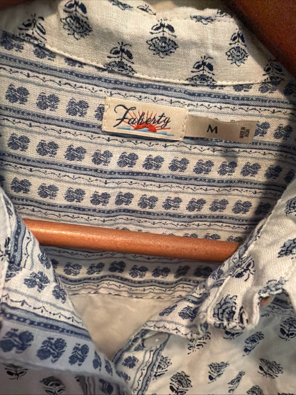 $168 Faherty Rae Linen Blend Dress Blue White Lotus Floral Medium - Picture 4 of 8